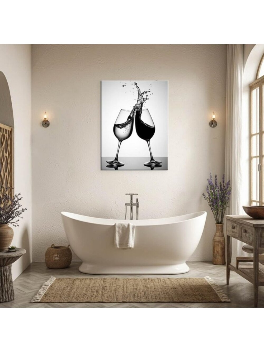 Modern Black & White Wine Splash Canvas Art Print - Abstract Home Decor 18x24 - Picture 6 of 6